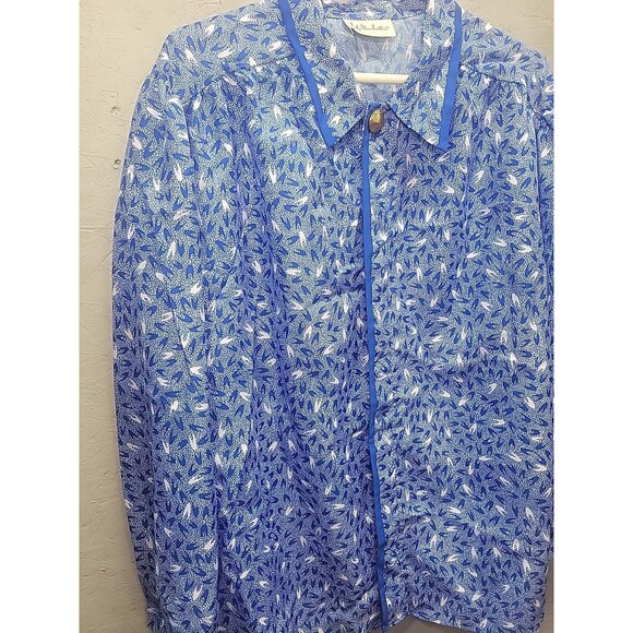 Lady Manhattan vtg 80s Blue Blouse Collared‎ Button Down Top 3X Retro - Picture 5 of 10